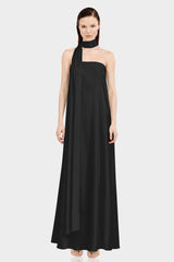 Black Strapless Column Maxi Dress in Premium Satin