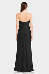 Black Strapless Column Maxi Dress in Premium Satin