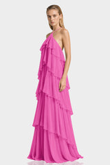 Barbie Pink Layered Ruffle Chiffon Gown