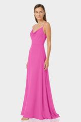 Barbie Pink Draped Cowl Neckline A-Line Bridesmaid Dress
