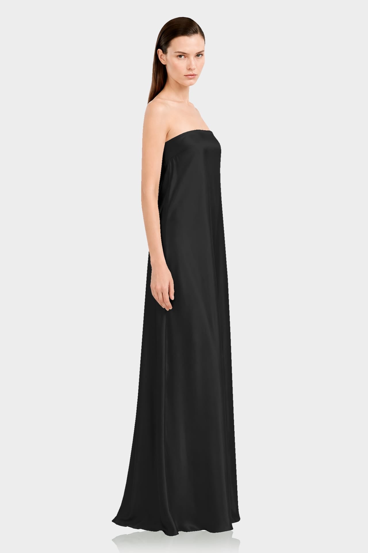Black Strapless Column Maxi Dress in Premium Satin