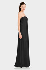 Black Strapless Column Maxi Dress in Premium Satin