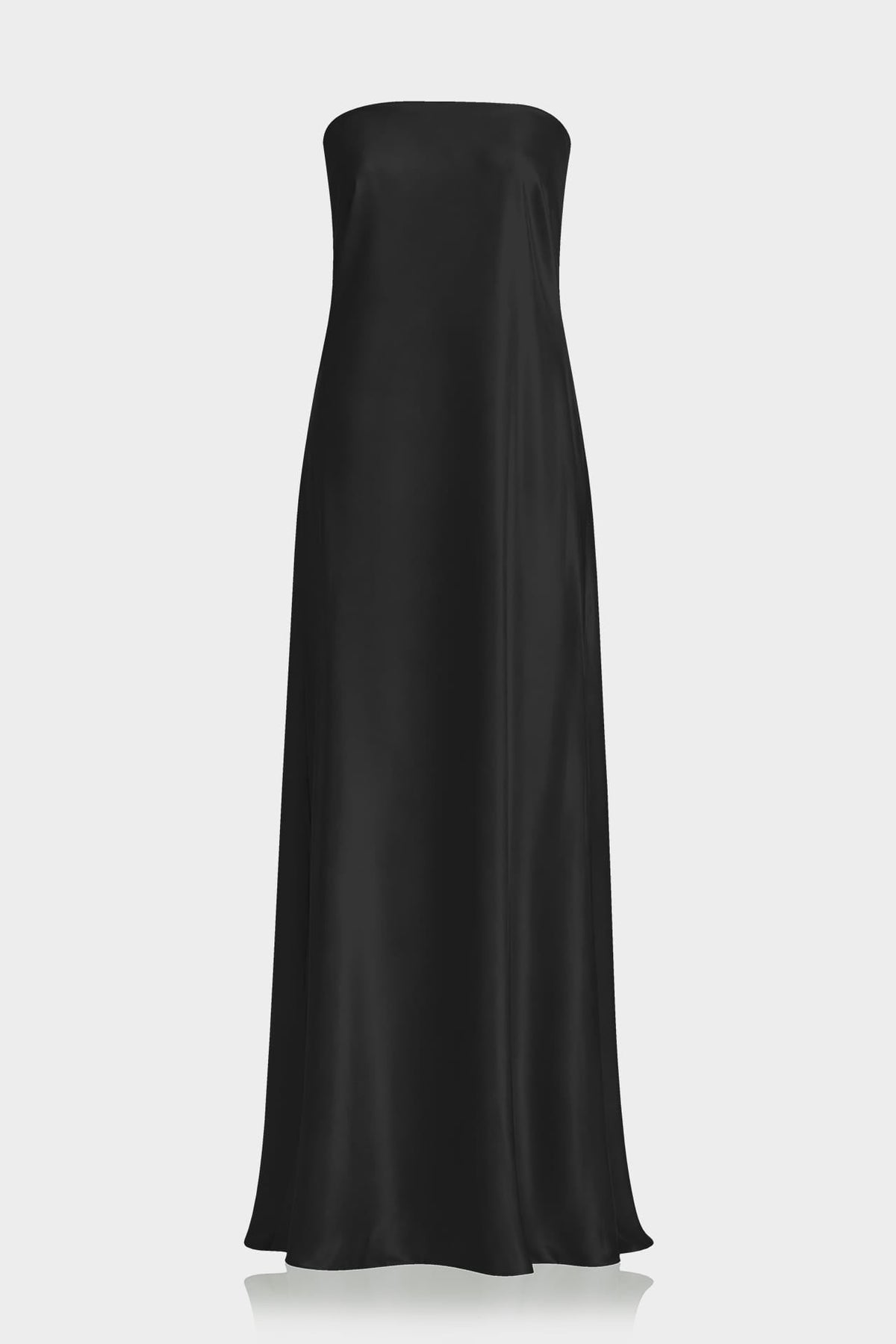 Black Strapless Column Maxi Dress in Premium Satin