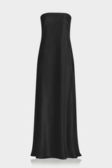 Black Strapless Column Maxi Dress in Premium Satin