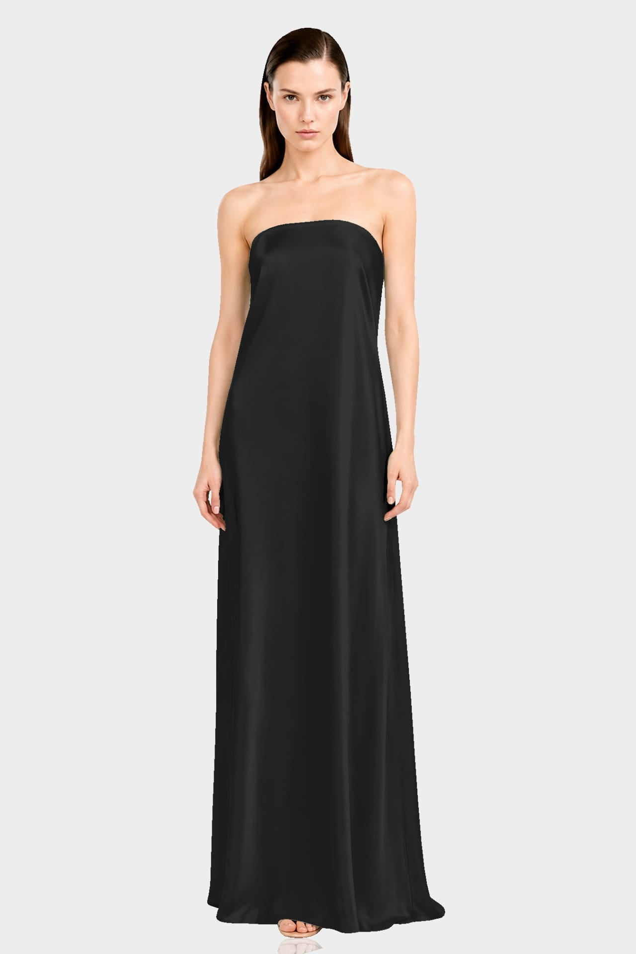 Black Strapless Column Maxi Dress in Premium Satin