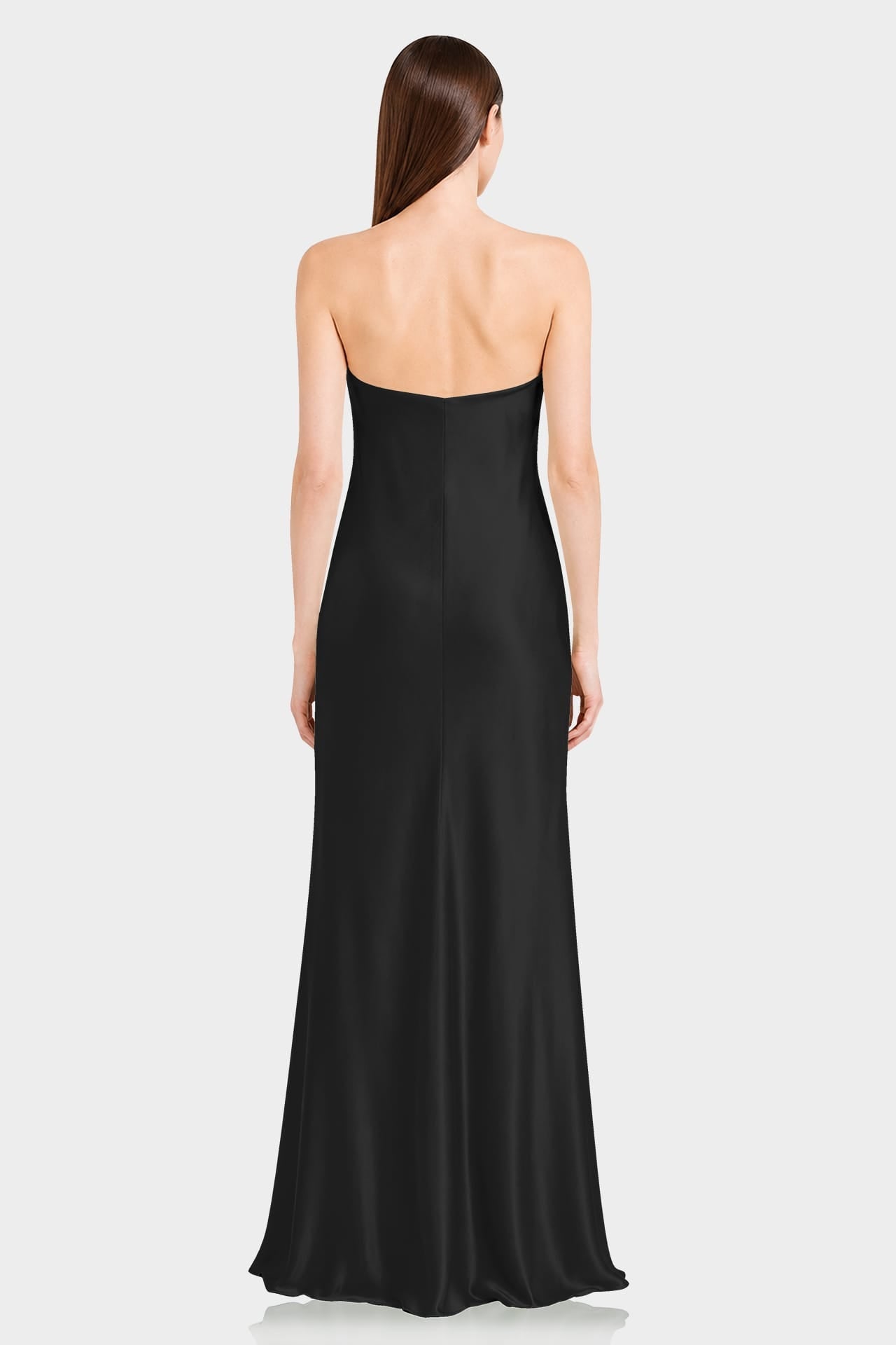 Black Strapless Column Maxi Dress in Premium Satin
