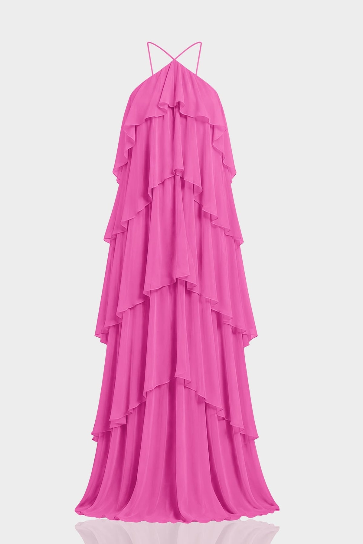 Barbie Pink Layered Ruffle Chiffon Gown