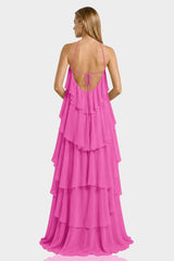 Barbie Pink Layered Ruffle Chiffon Gown