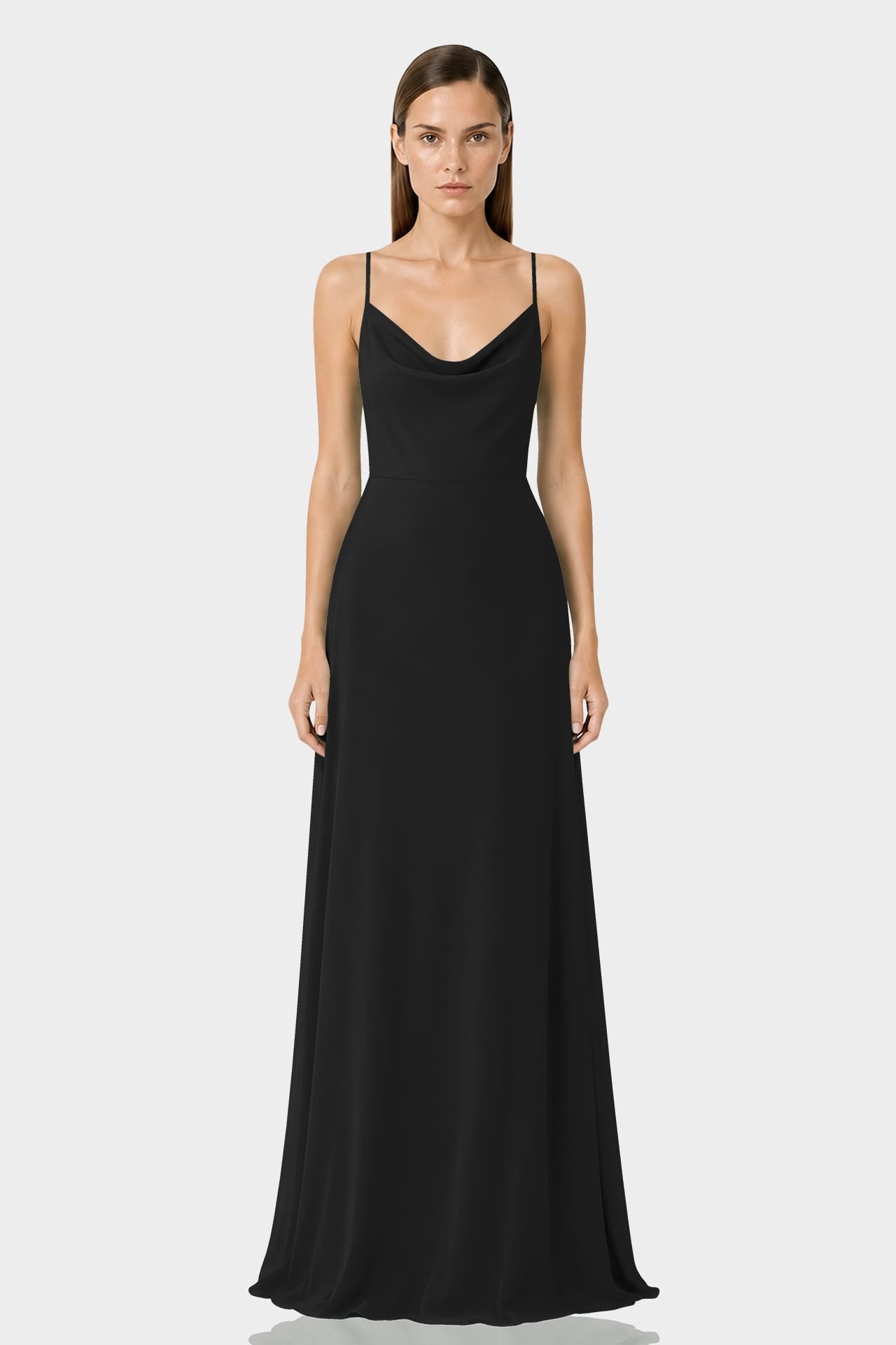 Black Cowl Neck Floor-Length A-Line Wedding Guest Gown
