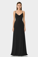 Black Cowl Neck Floor-Length A-Line Wedding Guest Gown