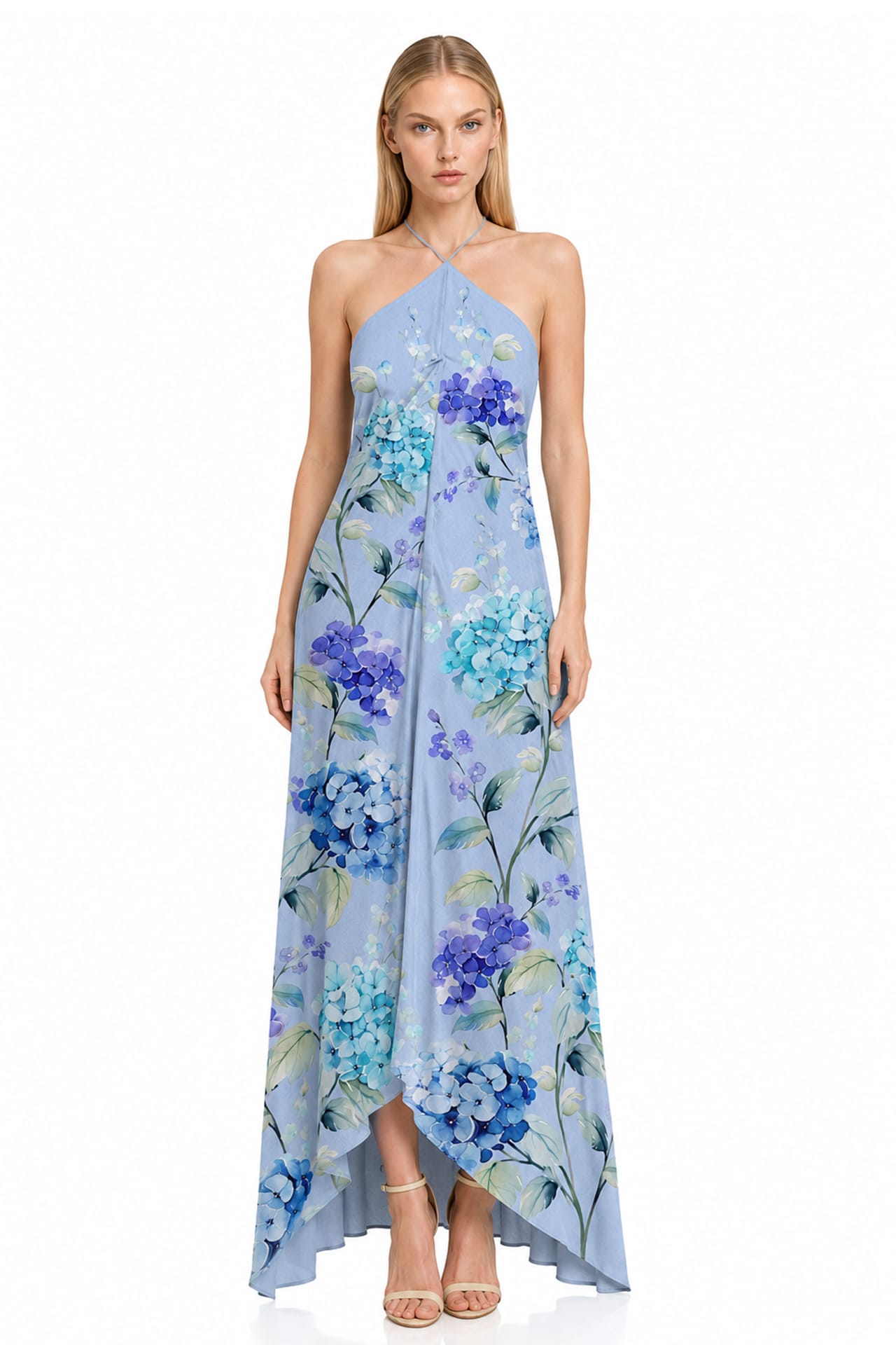 Blue Floral Chiffon Multi-Way Maxi Dress