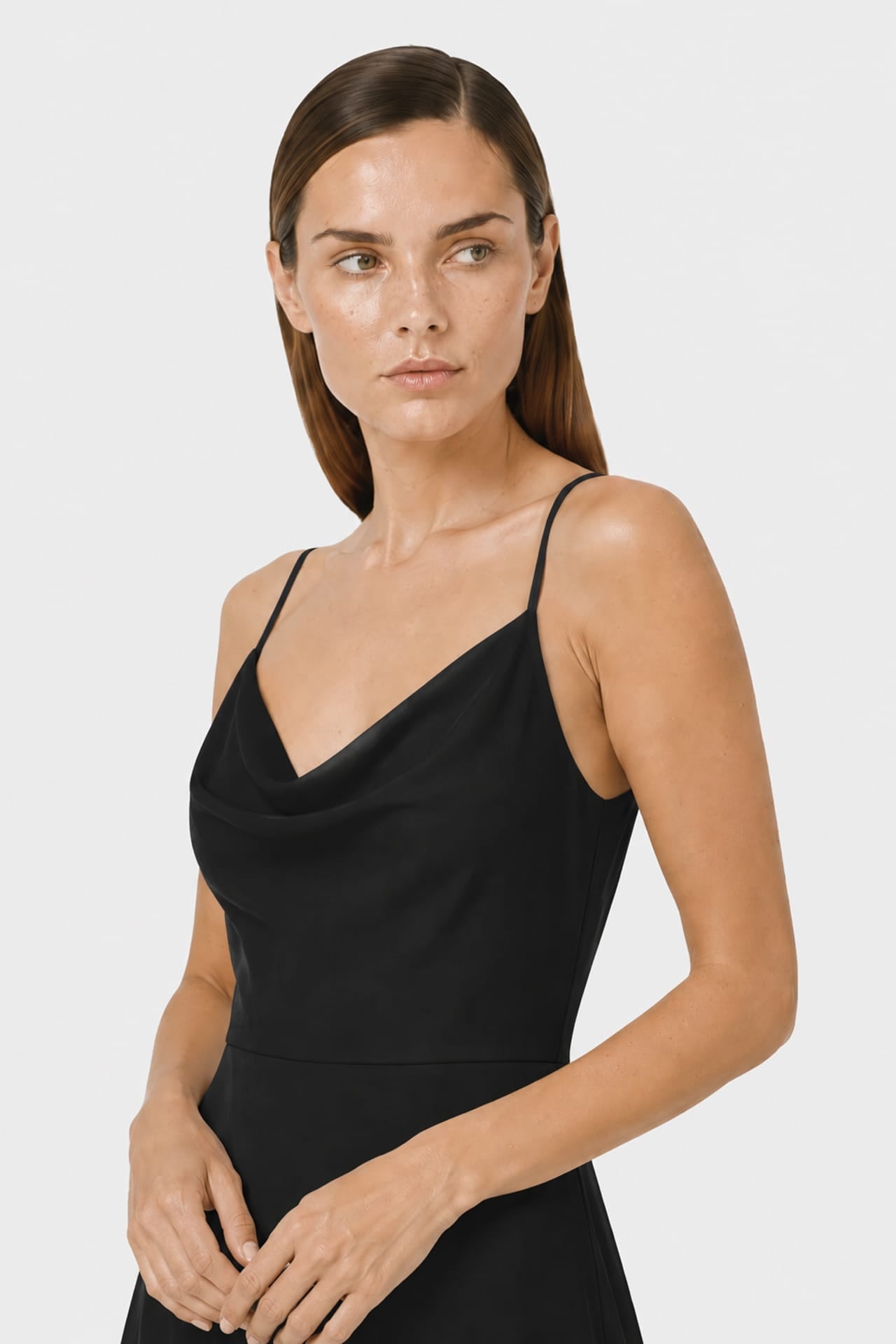 Black Cowl Neck Floor-Length A-Line Wedding Guest Gown
