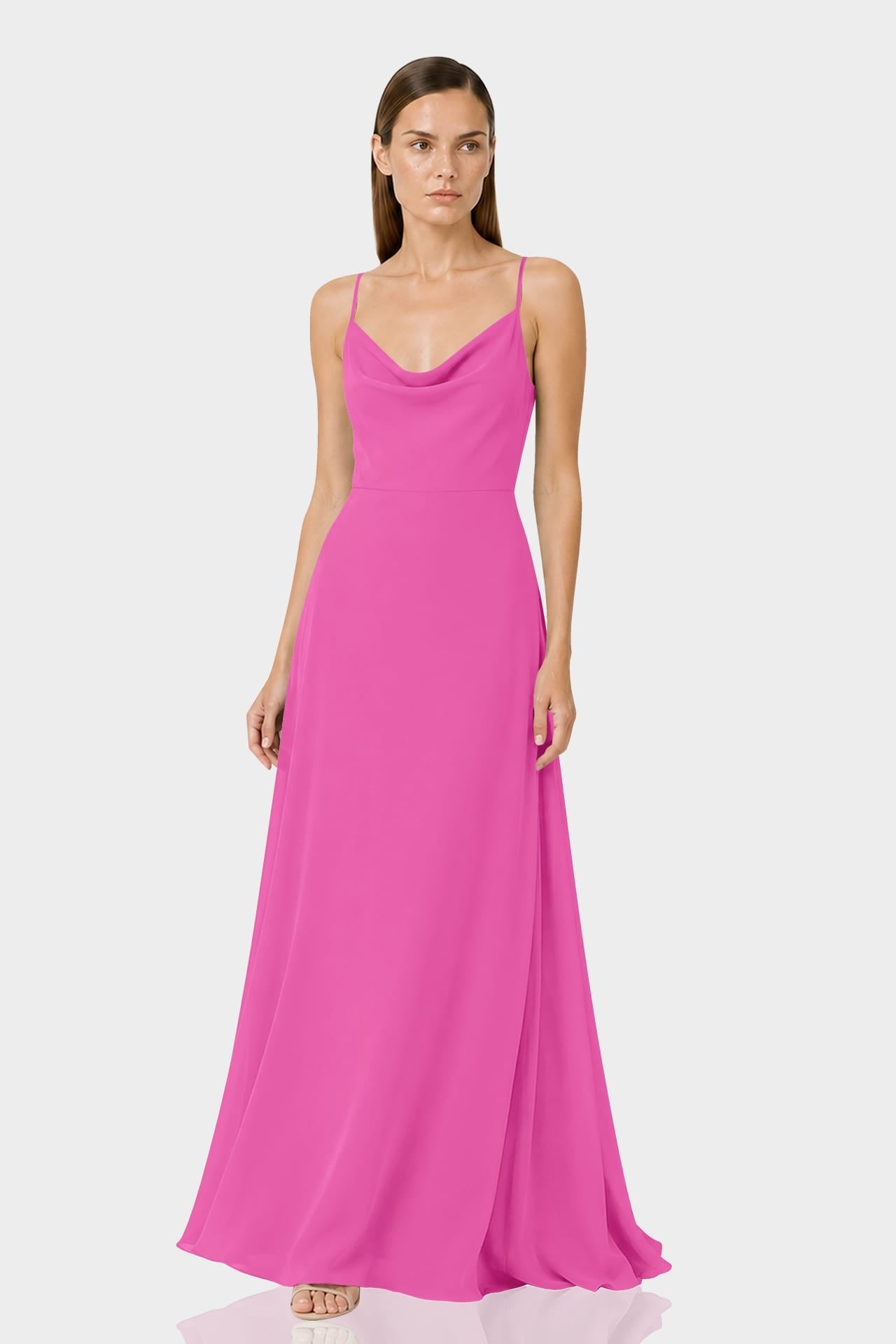 Barbie Pink Draped Cowl Neckline A-Line Bridesmaid Dress