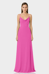 Barbie Pink Draped Cowl Neckline A-Line Bridesmaid Dress