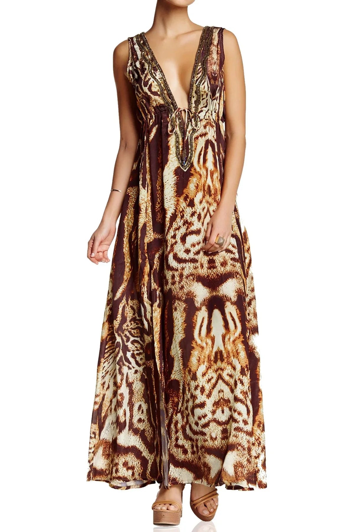 Animal Print Deep V Cut Dress