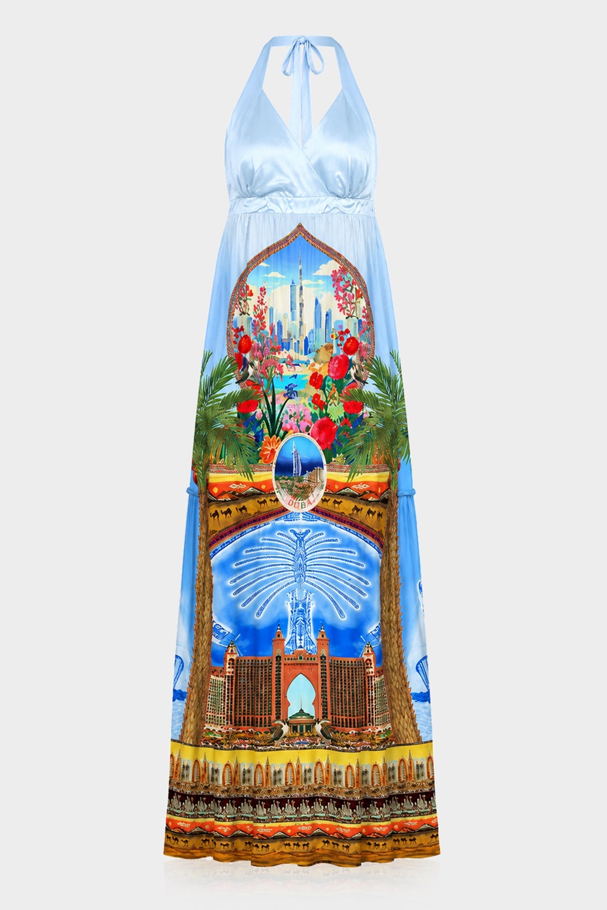 Blue Halter Neck Printed Dress
