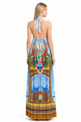 Blue Halter Neck Printed Dress