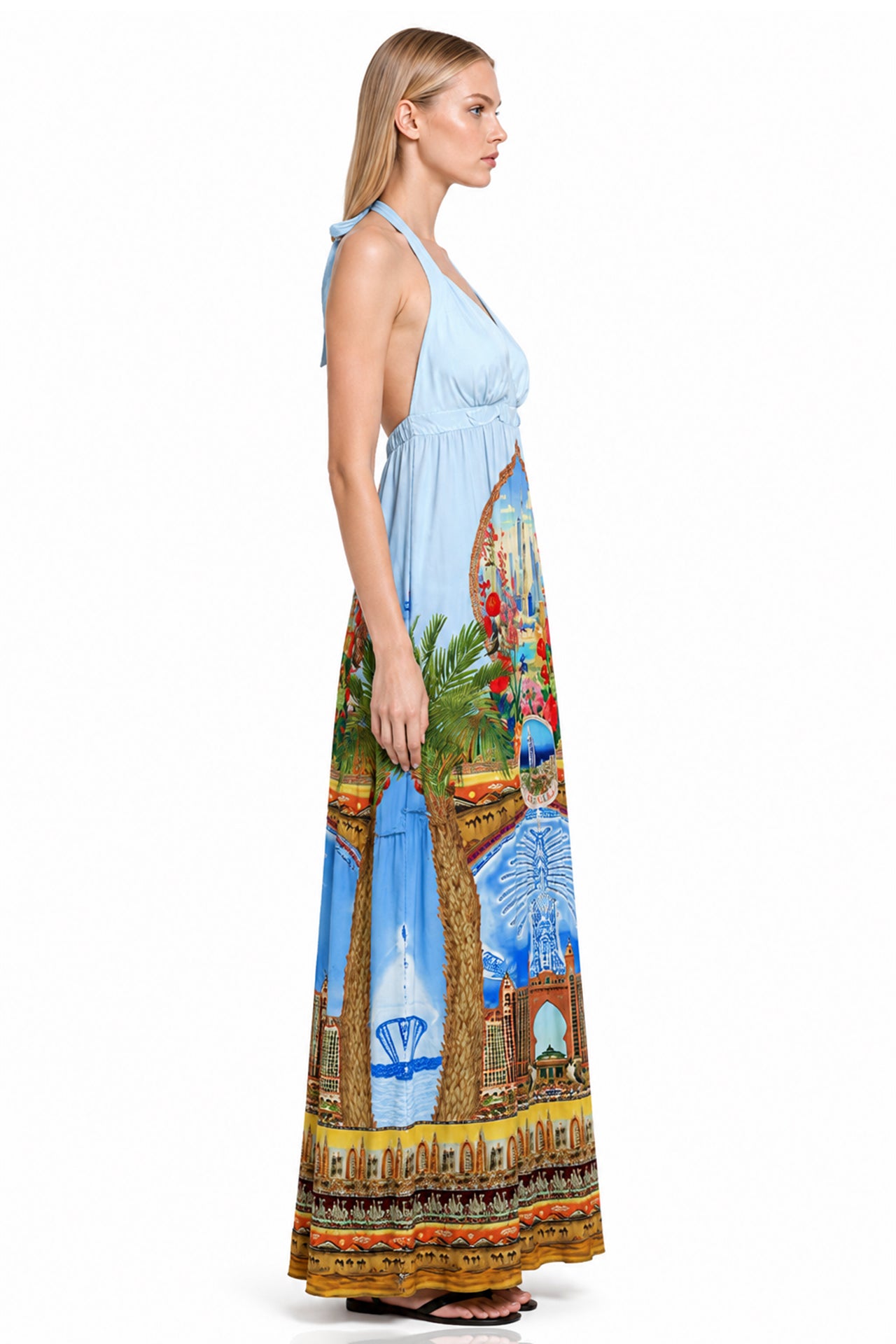 Blue Halter Neck Printed Dress