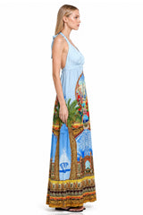 Blue Halter Neck Printed Dress