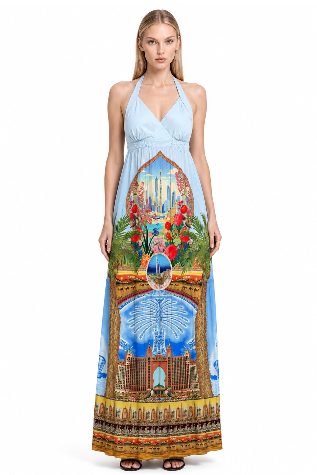 Blue Halter Neck Printed Dress
